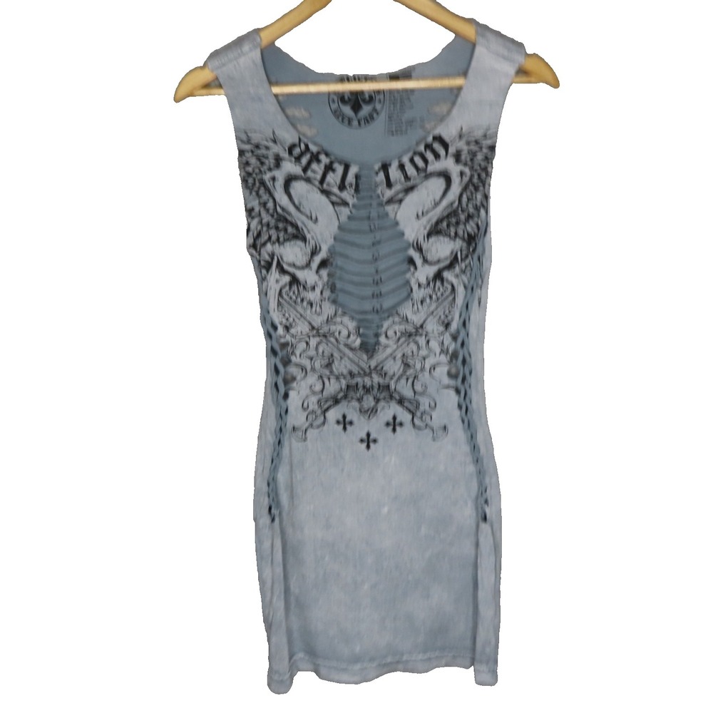 Affliction Mini Dress 2XL Gray Braided Woven Scoop Neck Sleeveless Pullover